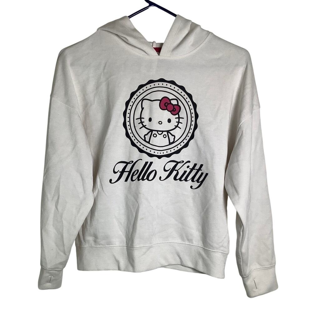 Hello Kitty Girls Large White Graphic Print Pullover Hoodie Y2K Vintage U8-16